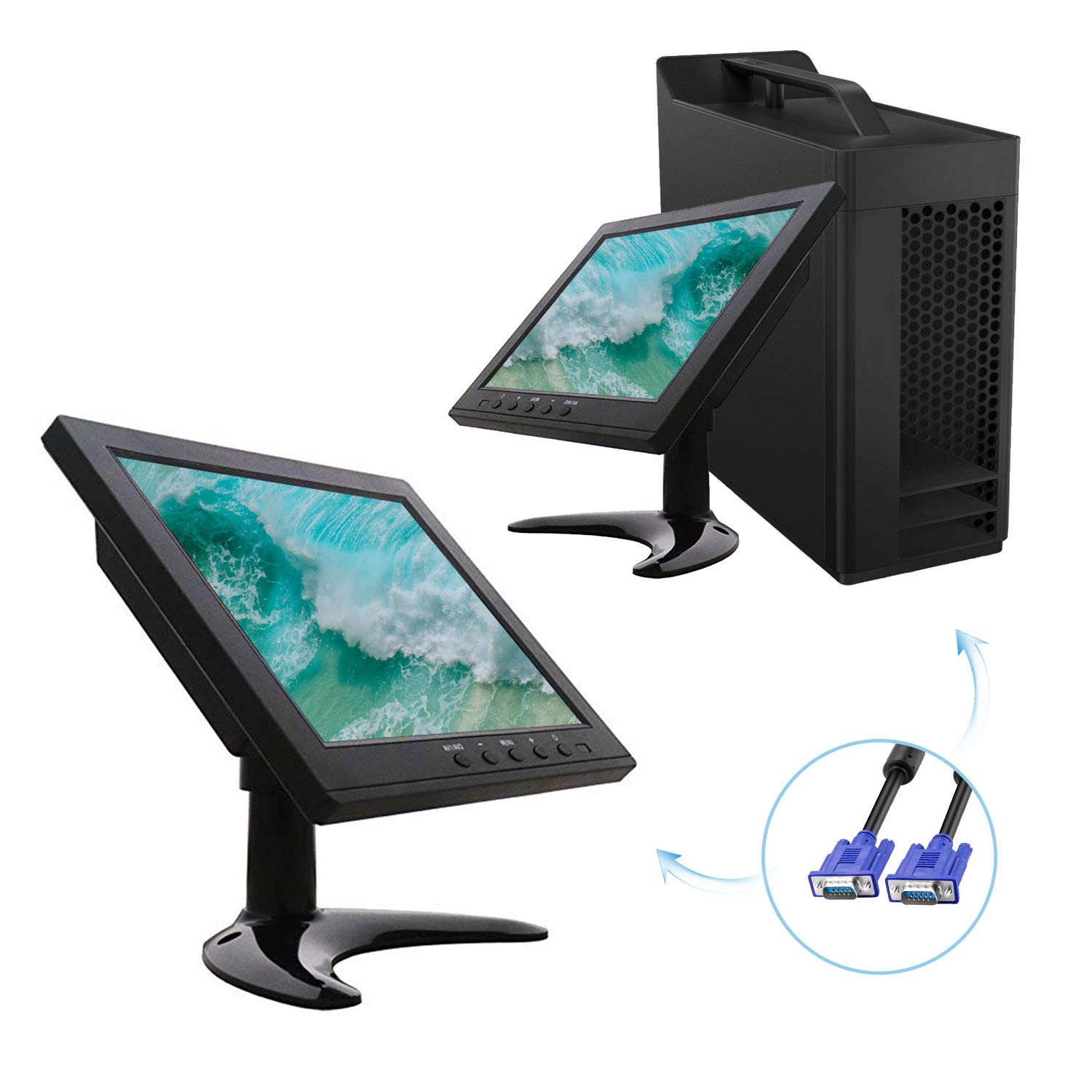 Monitor di sicurezza 8 pollici CCTV Monitor 1024x768 FHD con telecomando, monitor PC con ingresso VGA HDMI BNC AV USB, altoparlante incorporato grandangolare a 178 ° per Raspberry Pi Game