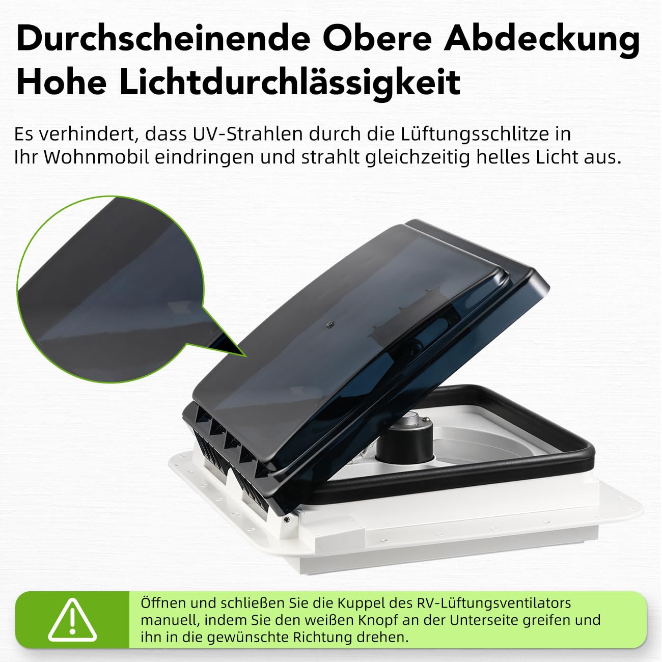Dachluke Dachfenster Dachhaube 28 x 28 Wohnwagen Wohnmobil Caravan mit Insektenschutzgitter, Milchglashaube, Teleskopausstellern, UV-beständigem Kunststoff mit LED-Licht & Abluftventilator 12V