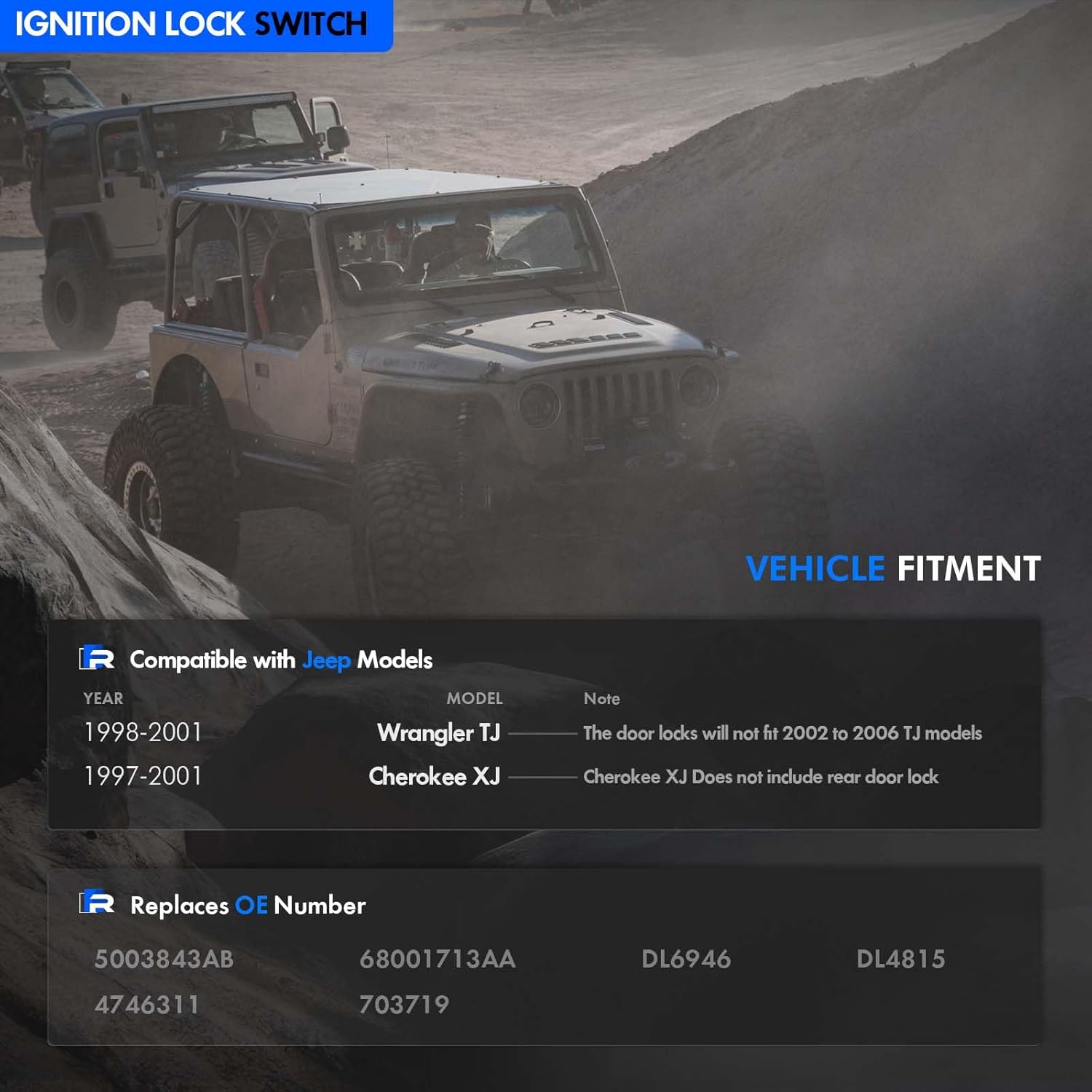 Ignition Switch Lock Cylinder with Door Lock & Keys Fit for Jeep Wrangler TJ Cherokee XJ 1998-2001 Replaces# 5003843AB, 4746311, 703719, 68001713AA