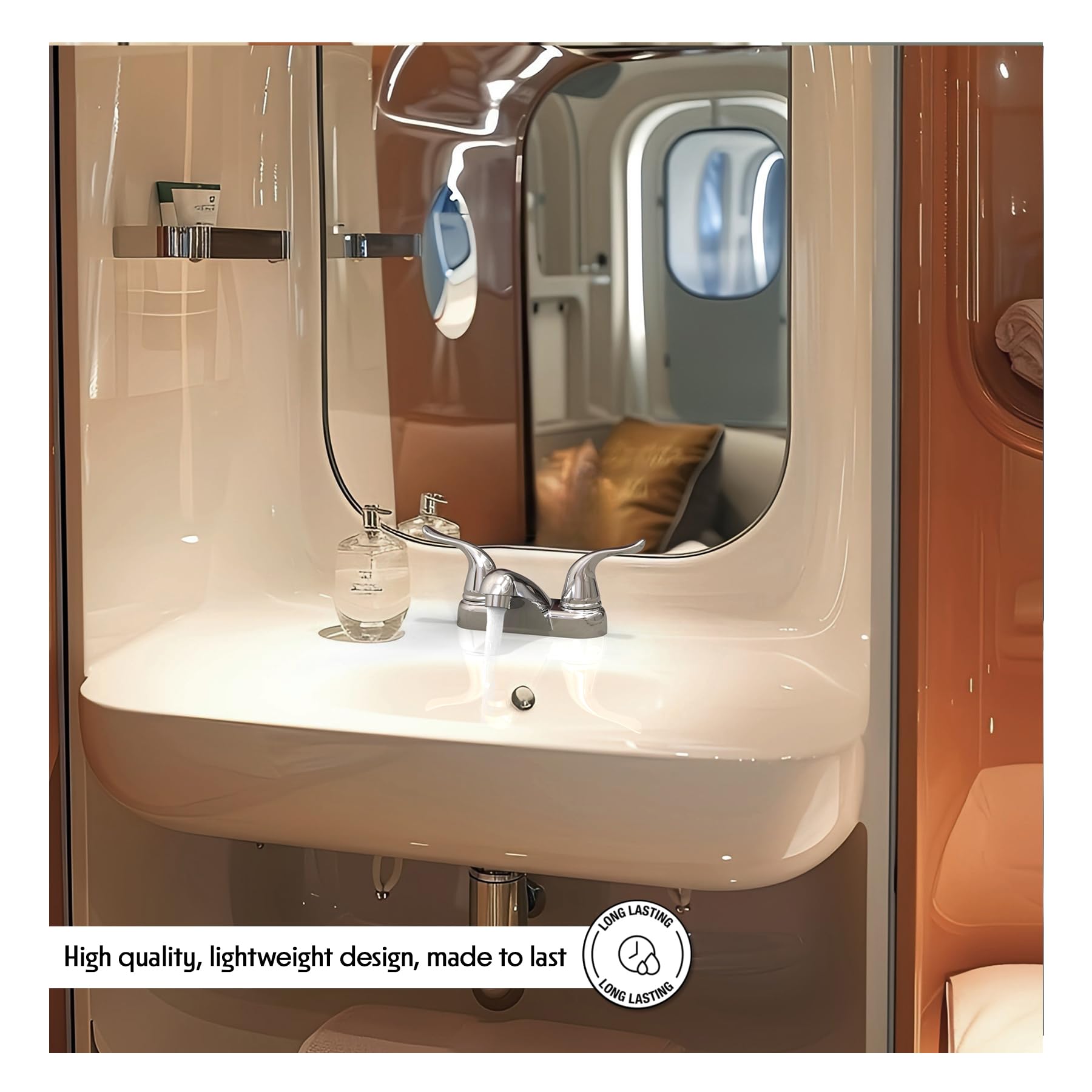 WMF-4224EUW-CP - RV Lavatory Bathroom Faucet Double Handle Washerless Cartridge Less Pop-up Chrome Plating Over ABS Plastic — view 3