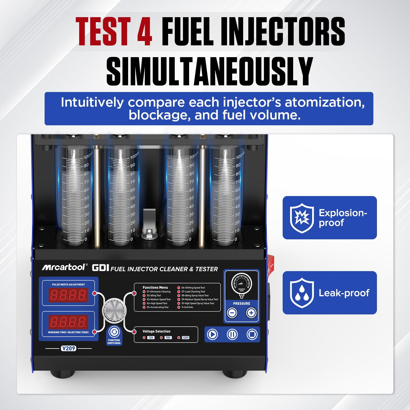 GDI - Prueba de inyectores con calefacción a 45 °C, limpiador ultrasónico para inyectores de gasolina PIEZO GDI EFI FSI, prueba de estanqueidad, reduce el consumo de combustible