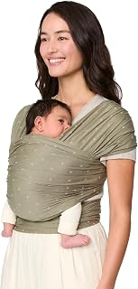 Ergobaby Aura Sustainable Knit Baby Wrap Carrier Newborn to Toddler 8-25 lbs - Ergonomic, Ultra-Soft, One Size Fits Most, Olive Diamond