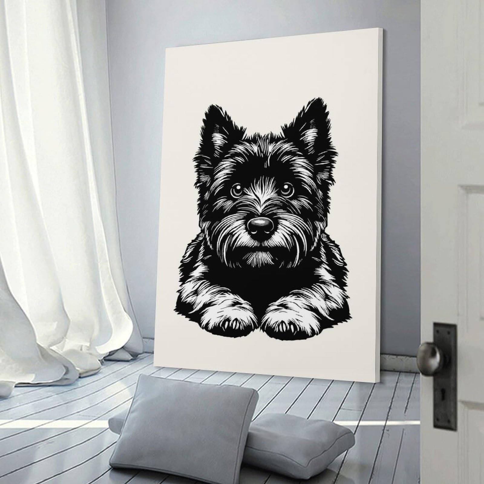 Junmoney Cairn Terrier Canvas Art Print, 20x30inch(50x75cm), for Small Homes, Bedrooms Or Open Spaces, Wall Decor with Flexible Room Appeal