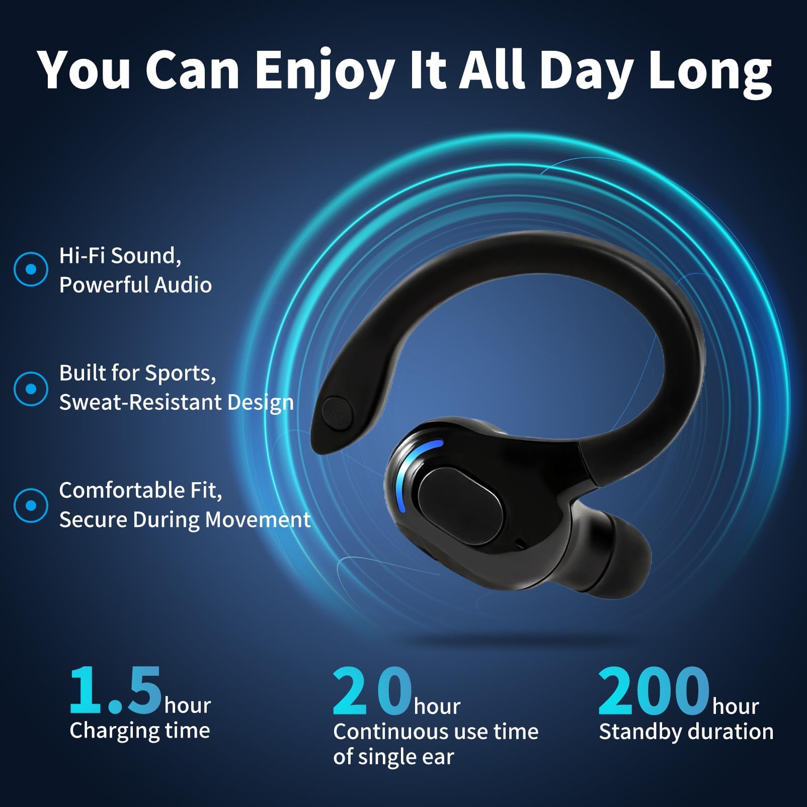 Auricolare Bluetooth Mono V5.2 Senza Fili con Microfono Integrato Gancio Anticaduta 360°, 20 Ore Autonomia Ricarica Rapida, Cancellazione Rumore, Auricolare Wireless Compatibile con iPhone Android PC