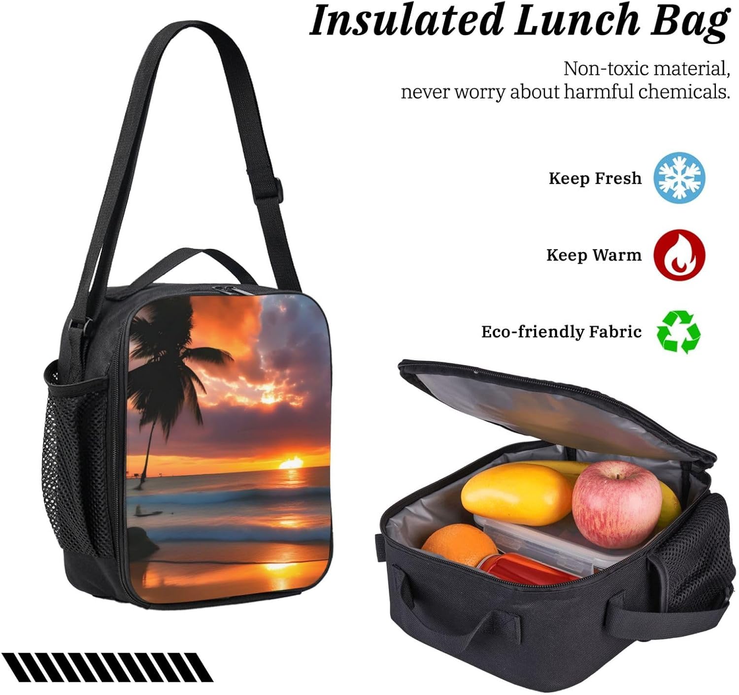 Sunset beach print 3 Piece Backpack Bags with Lunch Box Pencil Case Set for Travel Work Camping Unisex