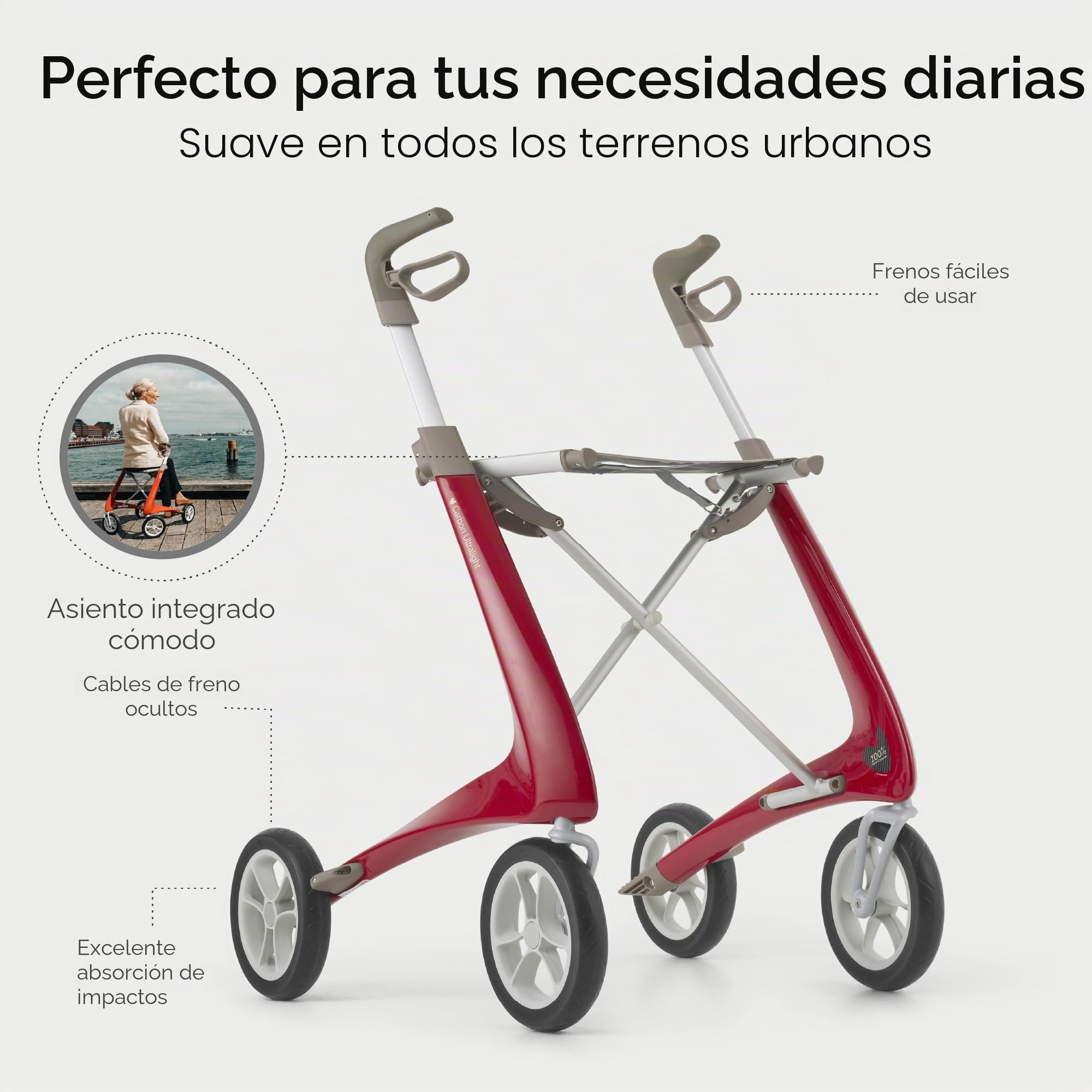 byACRE Andador ultraligero de carbono | solo 4,8 kg | para interiores y exteriores | plegable y fácil de poner en el maletero y llevar en viajes | 5 años de garantía