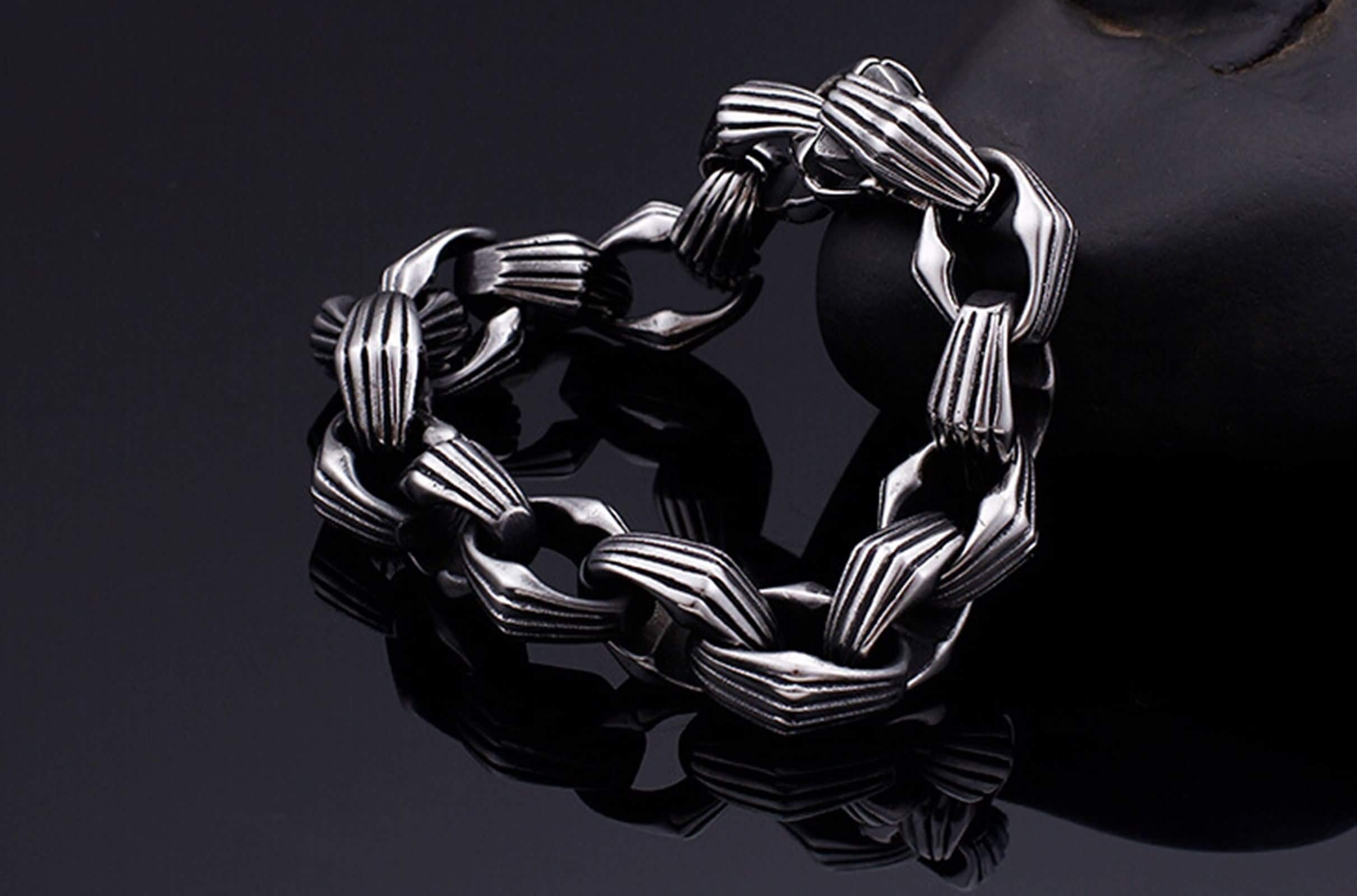 Braccialetti Catena Uomo,Bracciale di Acciaio Uomo Catena Bracciali Argento