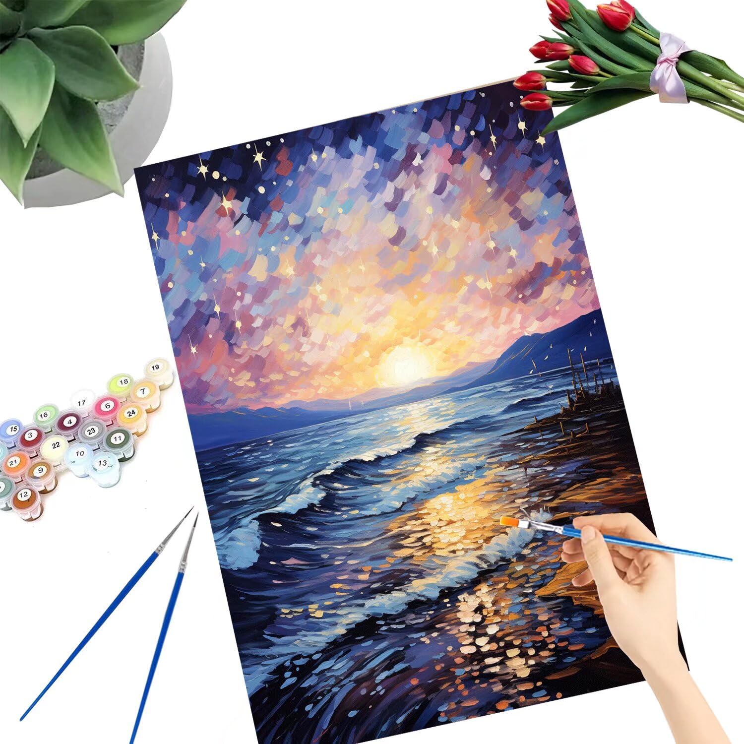 Pintar por Numeros Adultos pintar por numeros niños manualidades niños 10 años, DIY Pintar por Números de Pincel y Pintura acrílica Decoraciones para el Hogar Manualidades, sin Marco 60x80cm C-208