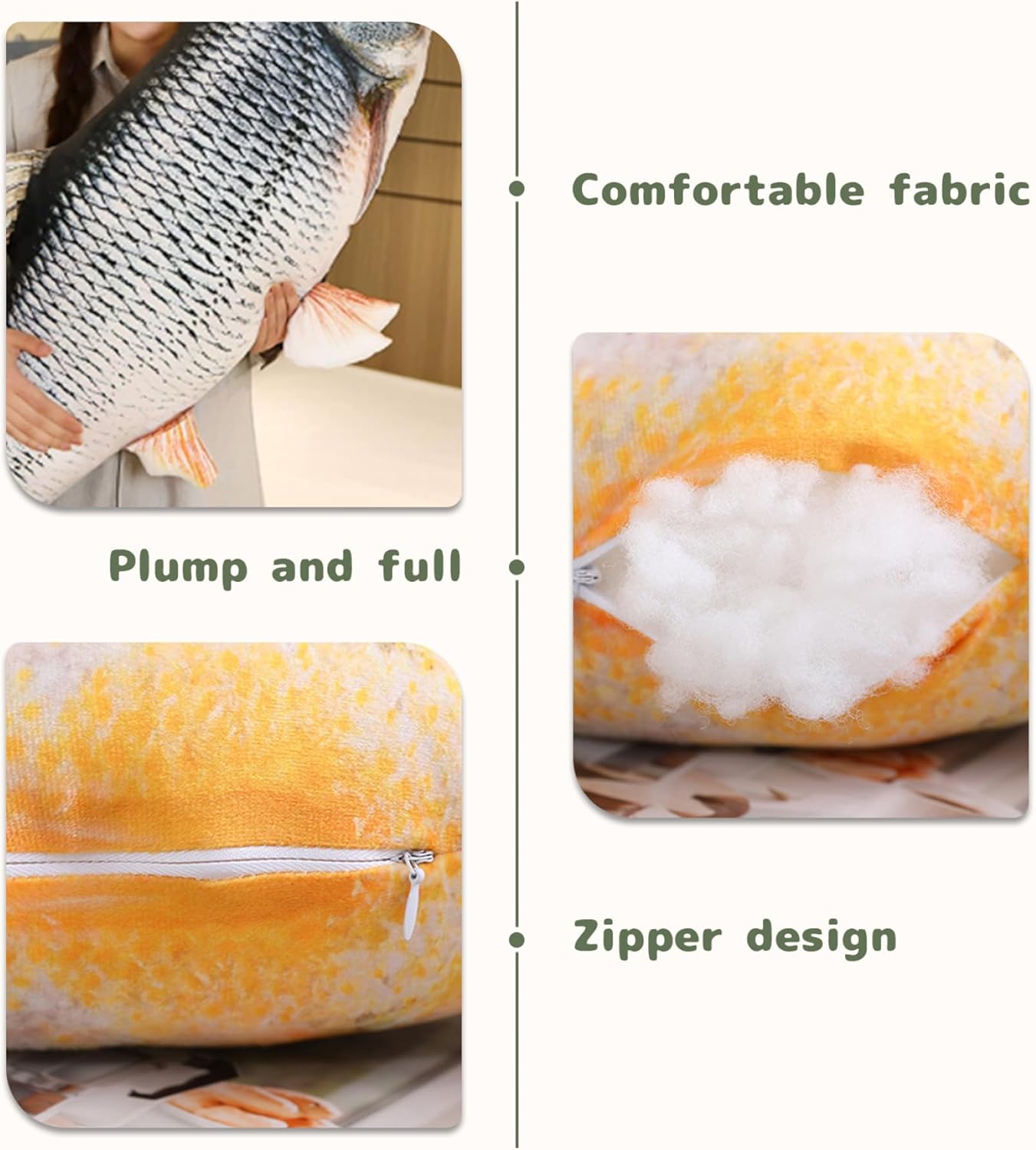 Giant Fish Pillow 31.5 Inch 3D Simulation Fish Plush Soft Comfortable Funny Pillows for Home Sofa Bed Couch Decor