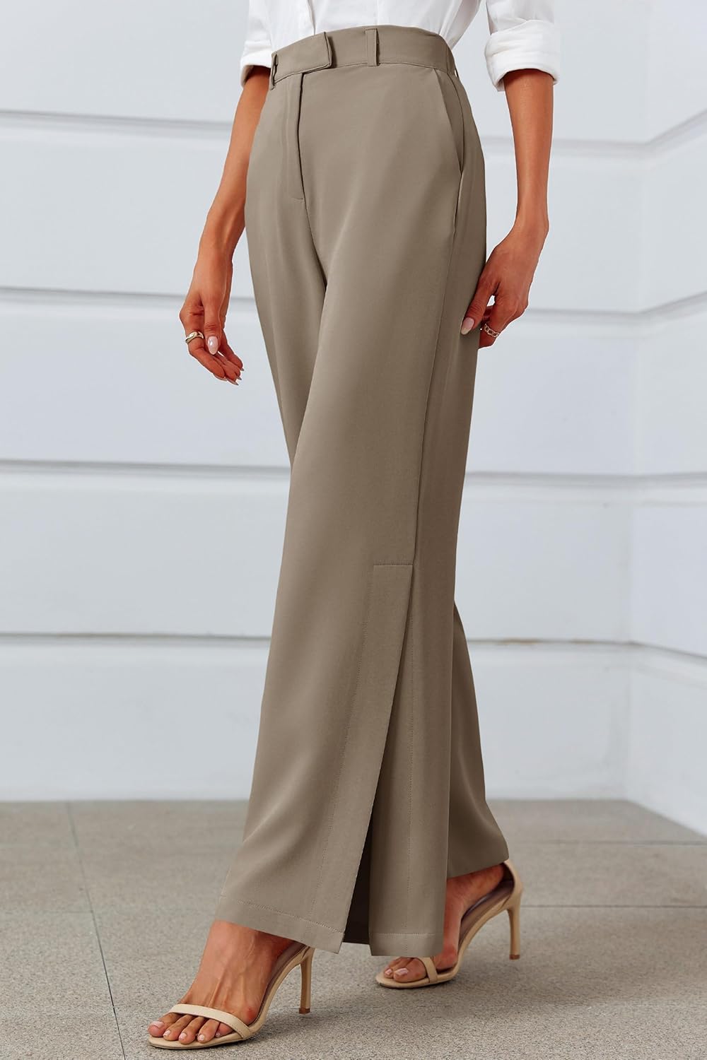 Cicy Bell Womens Side Split Dress Pants Elastic High Waisted Wide Leg Business Casual Trousers with Pockets - Image 4