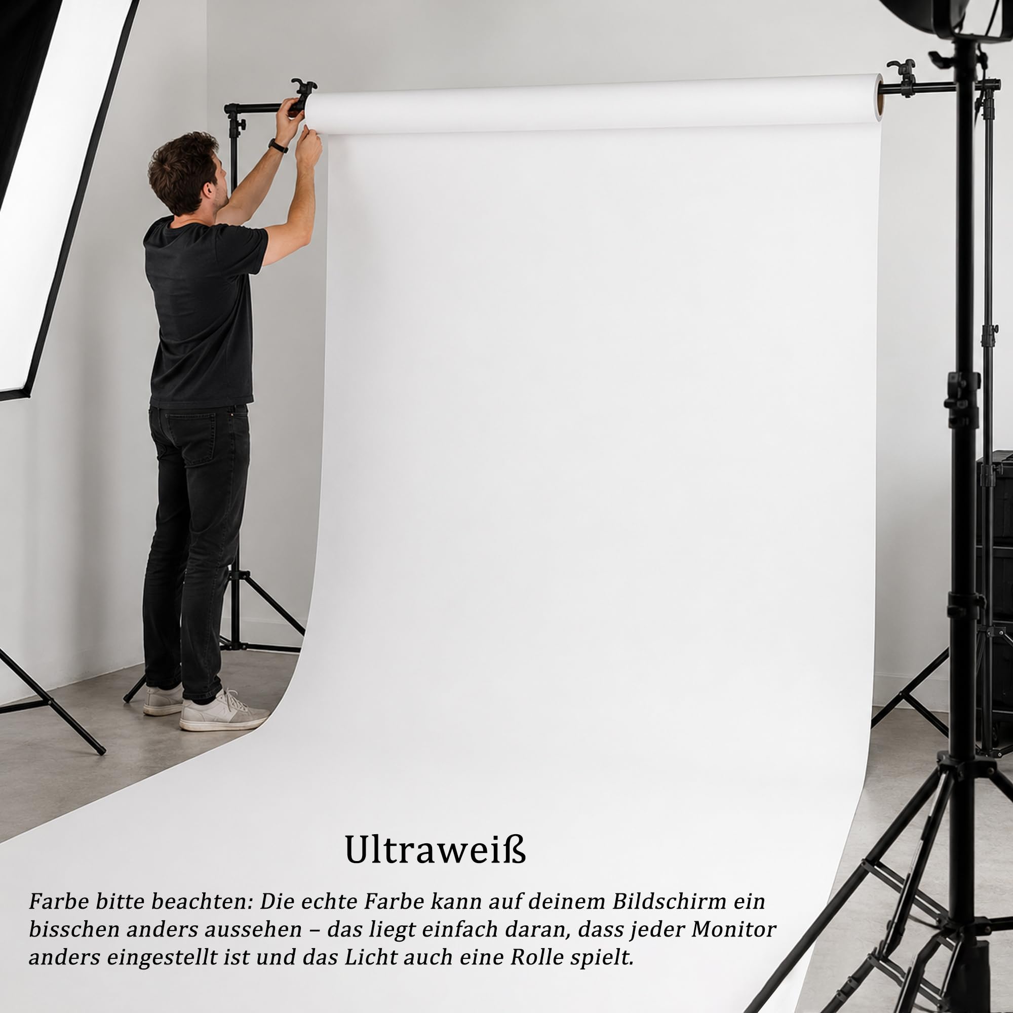 Kavier Papier de fond blanc 1,35 x 10 m - Rouleau de fond photo professionnel sans couture et sans reflets - Carton de fond de qualité supérieure pour studio photo, portrait et photographie de