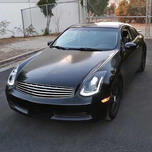 Vista 15 de SPEC-D TUNING Faros delanteros con proyector de humo negro con tira LED secuencial compatible con Infiniti G35 Coupe 2003-2007, par izquierdo +