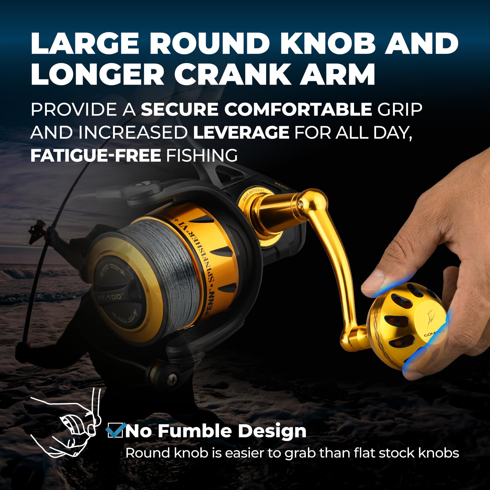 Moulinet Manivelle Pêche pour Penn Spinfisher VI 2500-10500 (Option de Choix pour la Taille correcte, Pas pour spinfisher V LC)