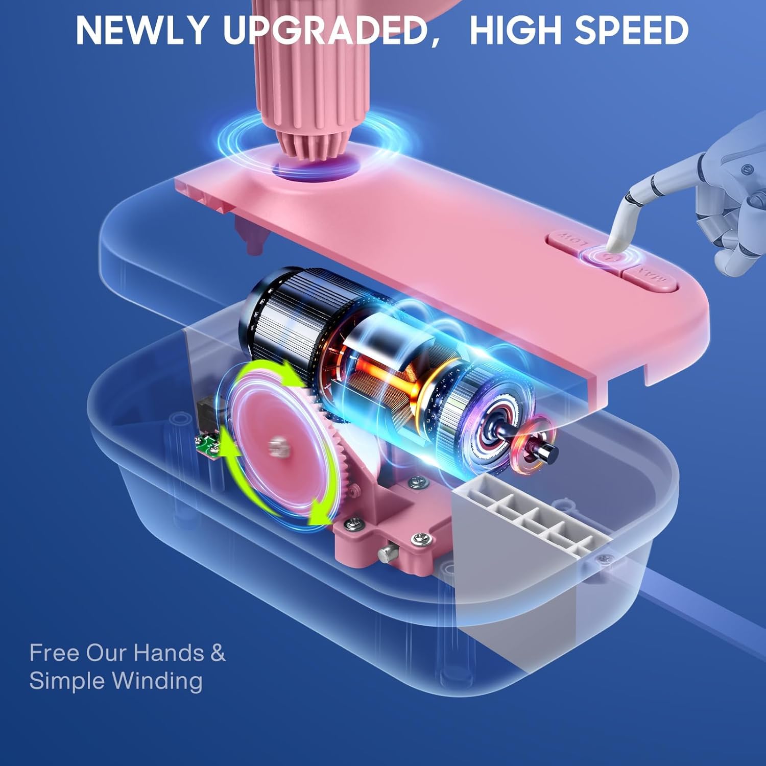 Avvolgitore Elettrico per Filati, Avvolgitore Automatico per Gomitoli di Filato ad Alta Velocità con 3 Ingranaggi Regolabili, Filatore per Filati di Grande Capacità da 4-10 once（Rosa）