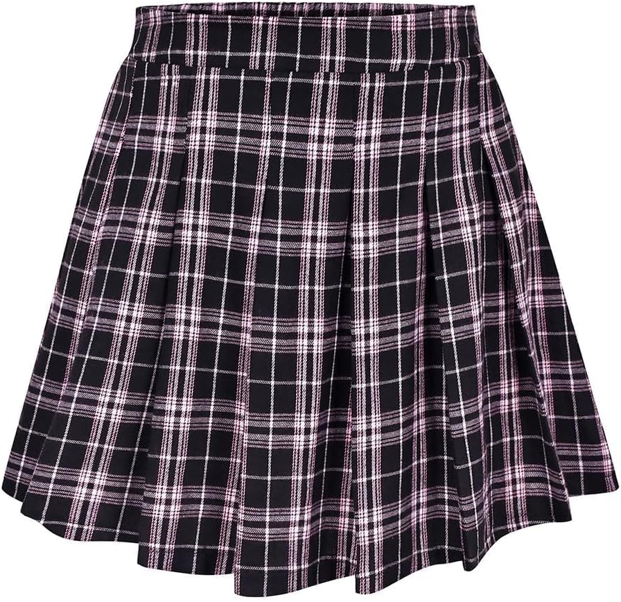 RITERA Plus Size Basic Versatile Stretchy Elastic Waist Flared Casual Mini Skater Skirt/Pleated Plaid Skirt for Women XL-5XL