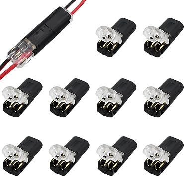 Wire Connectors, CTRICALVER 10 Pcs 2 Pin Low Voltage Universal Compact Wire Connectors, Peel-Free Push-Type Design I Type Connectors for 18-22 AWG Cable