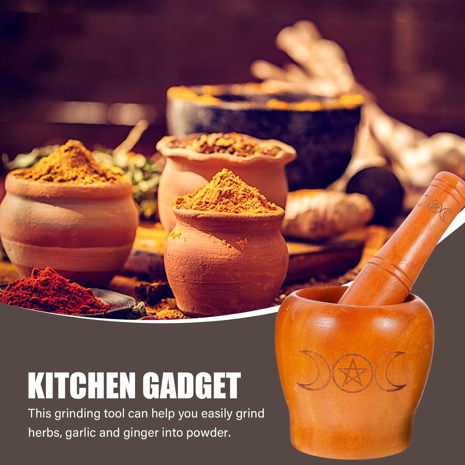 Wooden Spice Masher and Garlic Crush Pot Mortar Pestle Set for Kitchen Use, Handcrafted Western Medicine Masher, Multi-Function Wooden Grinder for Home Cooking