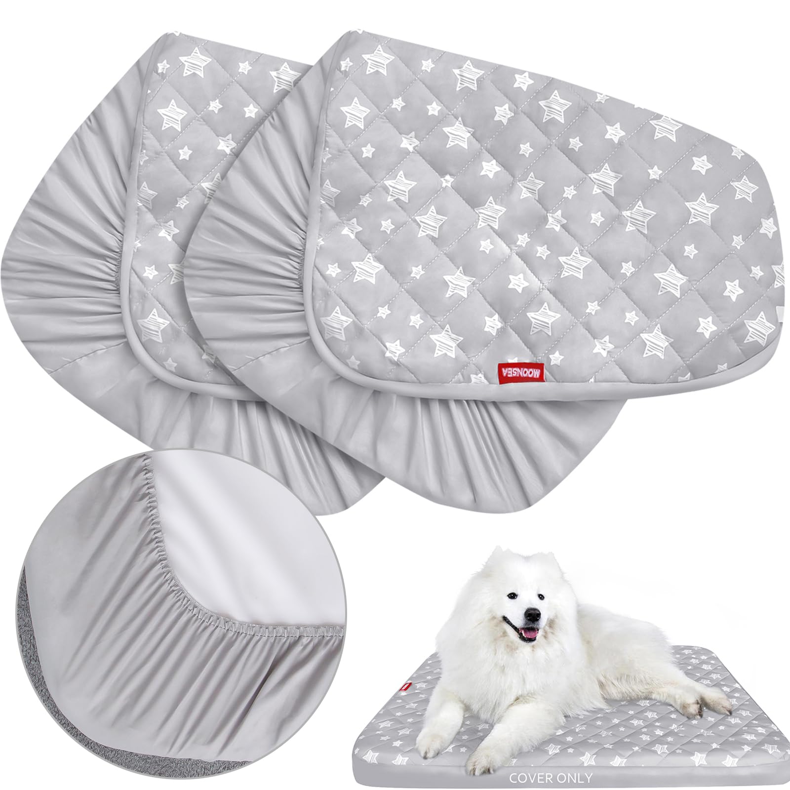 Moonsea Dog Bed Covers Replacement Washable 2 Pack, Waterproof Dog Bed Covers Dog Pillow Cover Quilted, Pet Bed Cover Lovely Grey Star Print, Puppy Bed Cover 32x44 Inches, for Dog/Cat, Cover Only