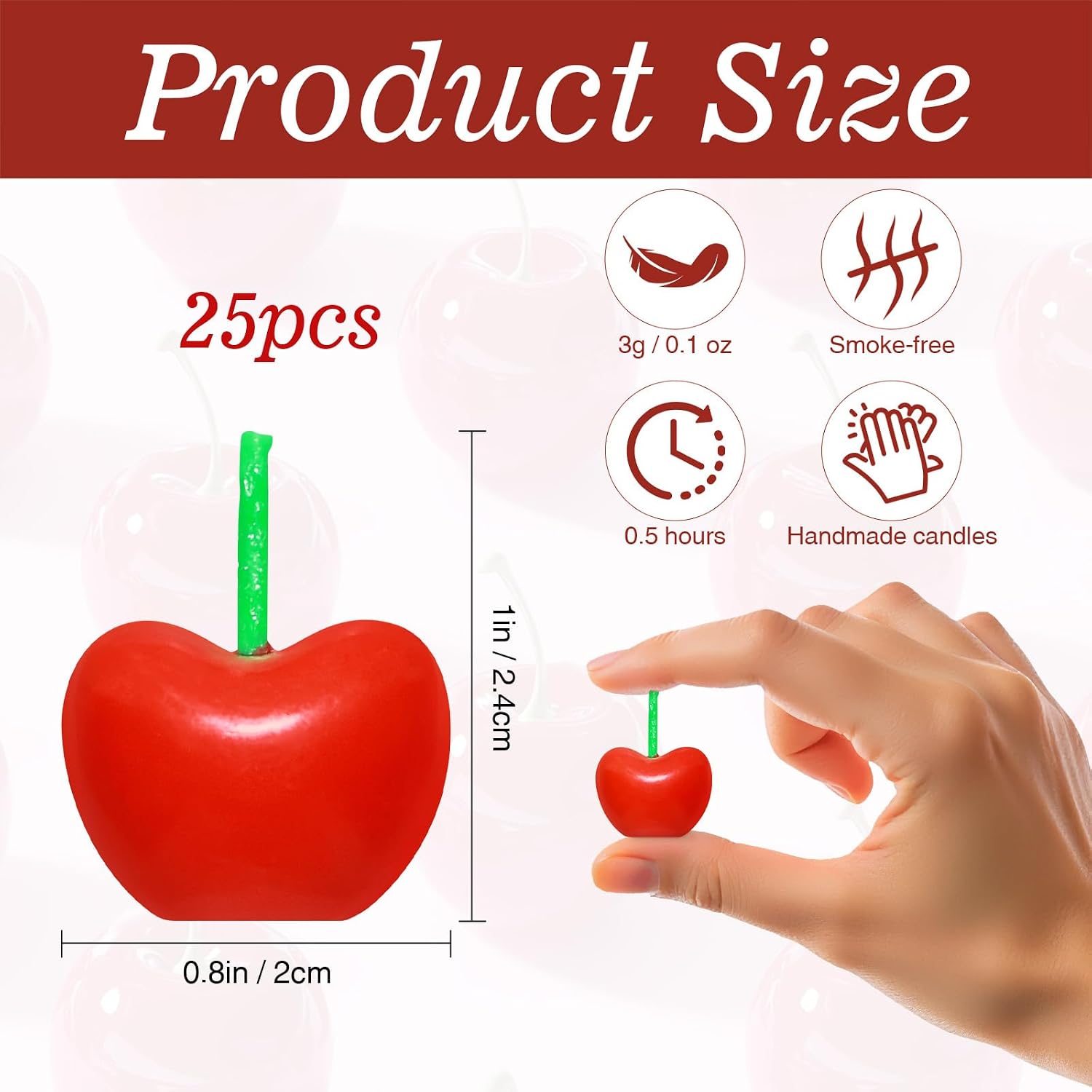 25 Pcs Cherry Shaped Birthday Candles,Adorable Fruit Themed Mini Candles Soy Wax Cupcake Toppers for Wedding Table Gift for Cake Decorations Wedding,Anniversary(Red)