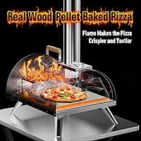 Vista 7 de Horno de pizza multicombustible para exteriores, horno portátil de 12 pulgadas a leña y gas con termómetro, manguera de gas y piedra para pizza