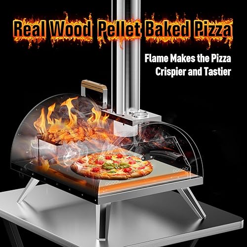 Miniatura 6 de Horno de pizza multicombustible para exteriores, horno portátil de madera y gas de 12 pulgadas con termómetro, manguera de gas y piedra para pizza,