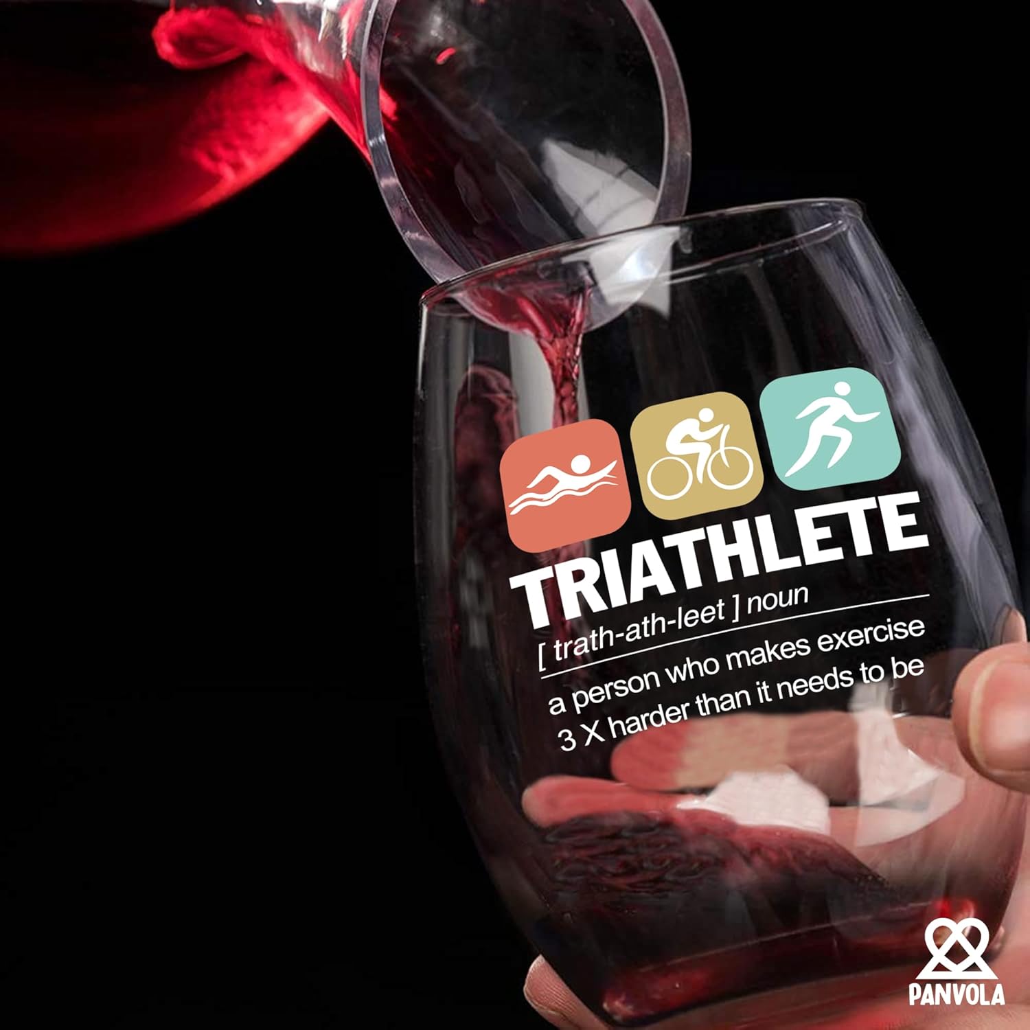 Panvola Triathlete Definition Athlete Gifts Swimmer Biker Runner Sports Player Stemless Wine Glass Clear Glasses For Red White Wine 17 oz - Image 4