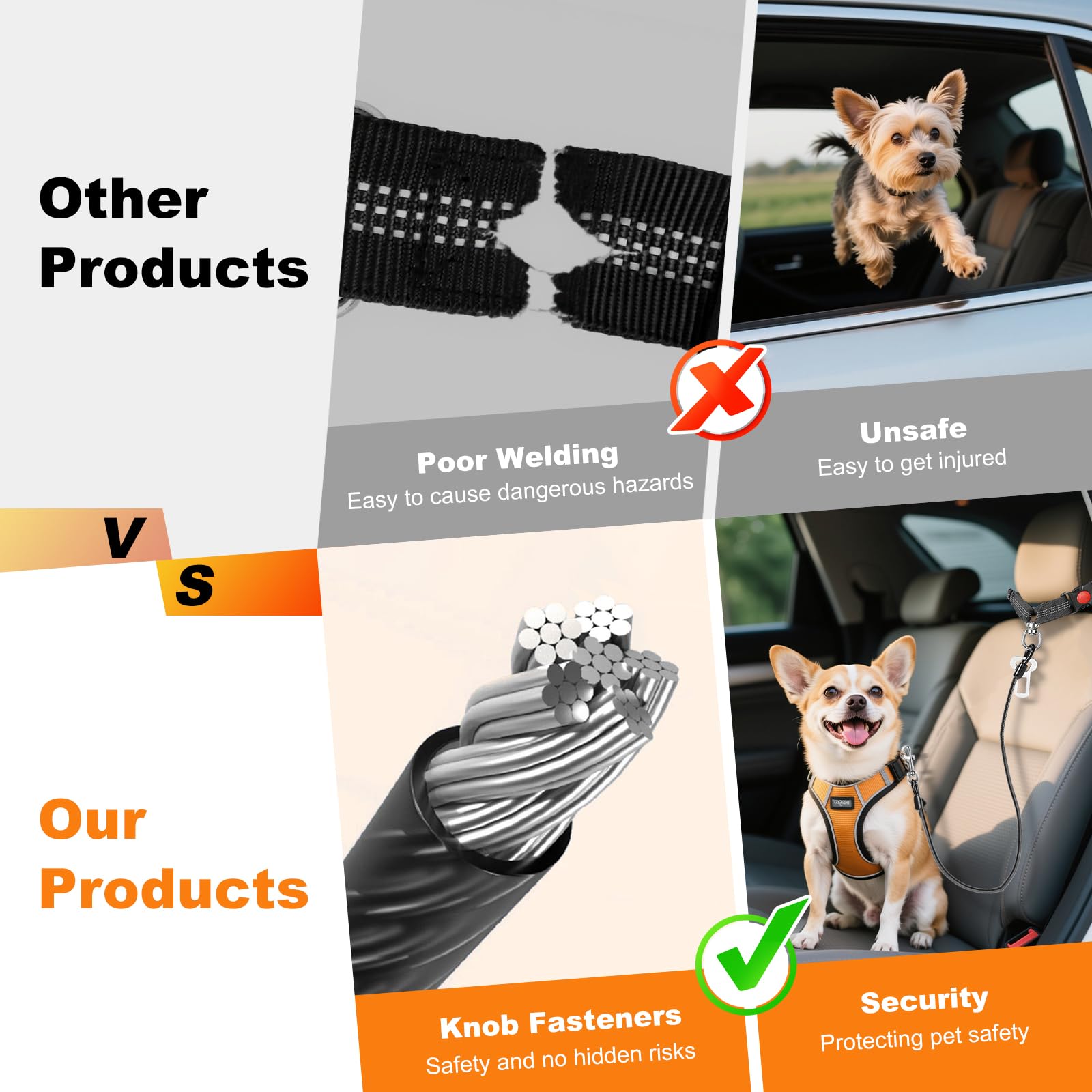 Dog Seat Belt for Car,Chew Proof Dog Car Seat Belt,2 in 1 Car Harness for Dogs Safety Seat Belt,Heavy Duty Pet Seat Belt for Medium & Large Dogs Chewer - image 3
