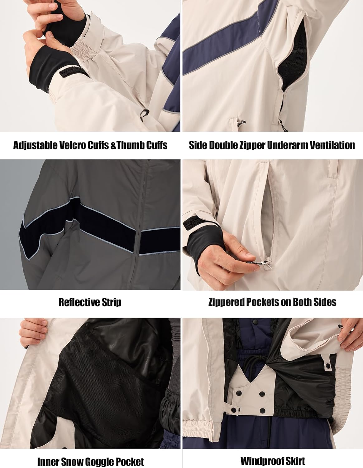 GSOU SNOW Men Snowboard Jacket Ski Baggy Women Snow Coat Waterproof Winter Sport Hooded Reflective Strip - Image 5