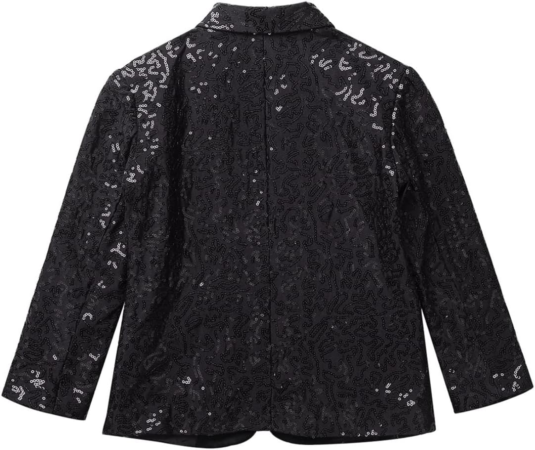 YiZYiF Kids Boys Sparkling Sequins Blazer Formal Jacket Notched Lapel Wedding Evening Party Dance One Button Dress Suit