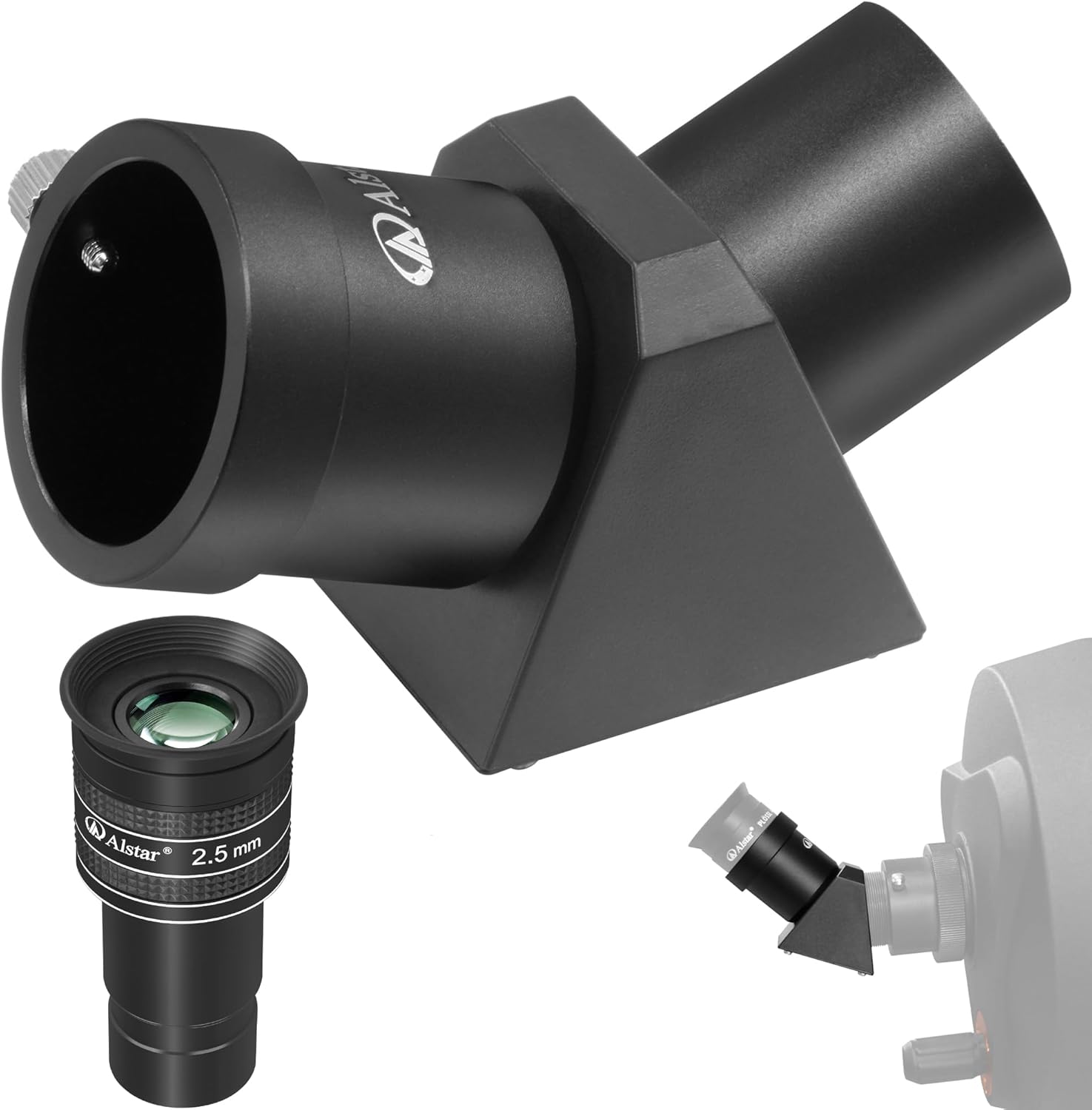 Alstar 1.25" 58 Degree 2.5mm Telescope Eyepiece - Bundle with - 1.25" 45-Degree Diagonal Prism