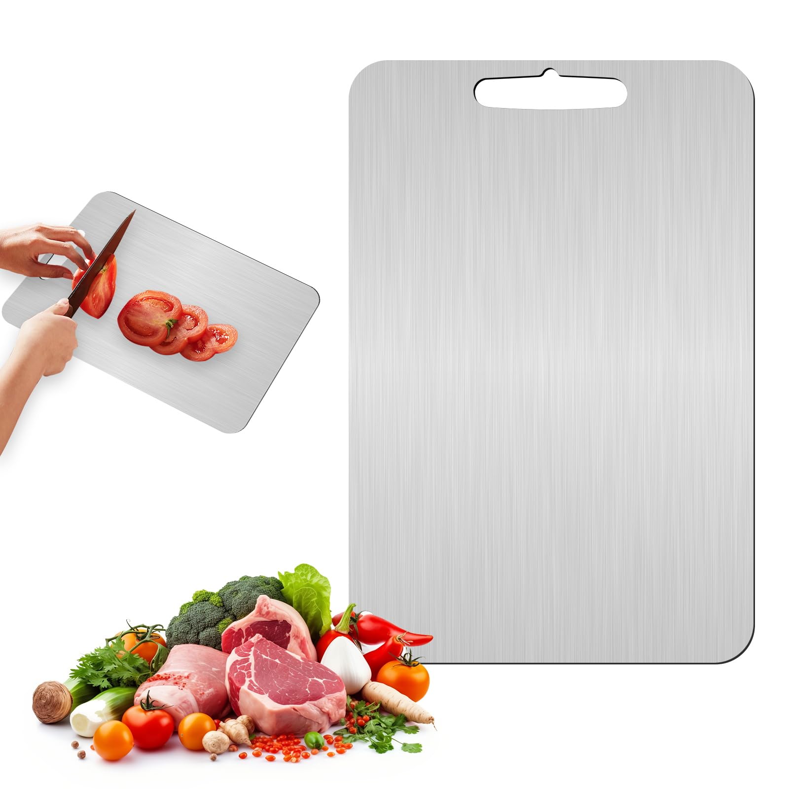 Tagliere Acciaio Inox 39x28 Cm - Igienico, Anti-odori, Titanio, Facile Pulizia, Senza BPA - Foto 2