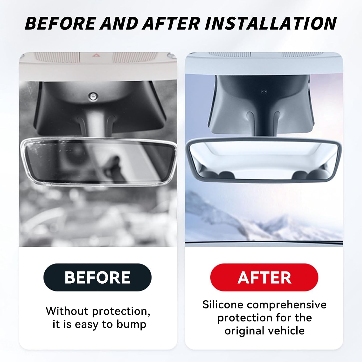 Car Rear View Mirror Protector Frame, Silicone Auto Rearview Edge Protection Cover Compatible with Model 3 Model Y, Interior Rear View Trim Frame Decoration, Car Accessories (Pink)