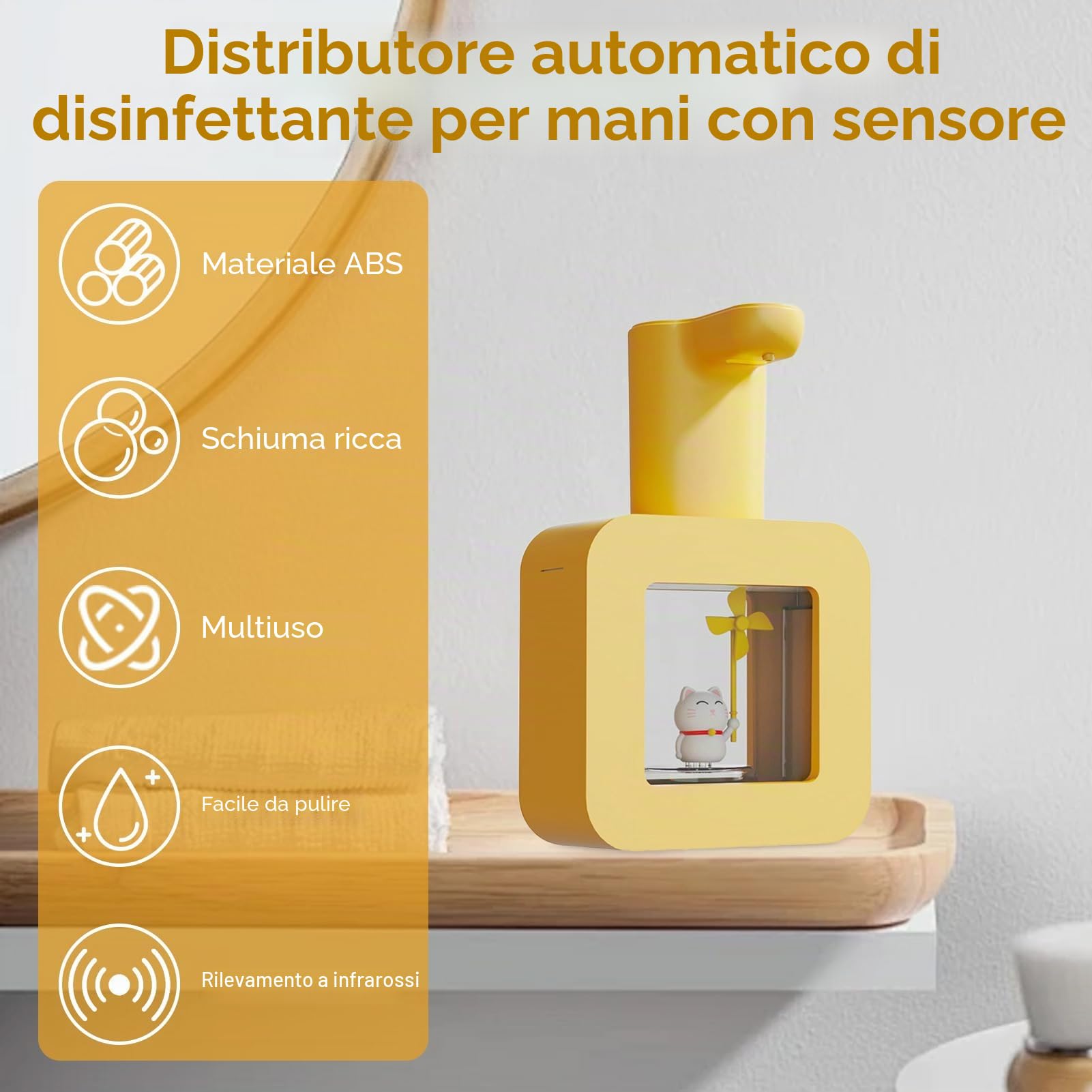 Dispenser Automatico di Sapone, 400 Ml Dispenser di Sapone Senza Contatto Schiumogeno Carino Dispenser di Sapone Per Mani Impermeabile Per Bambini Per La Scuola del Bagno di Casa(Giallo)