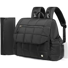 Telena Diaper Bag Mini Diaper Backpack with Changing Pad, Puffer Baby Travel Bag with Insulated Pockets, Stroller Straps, Black