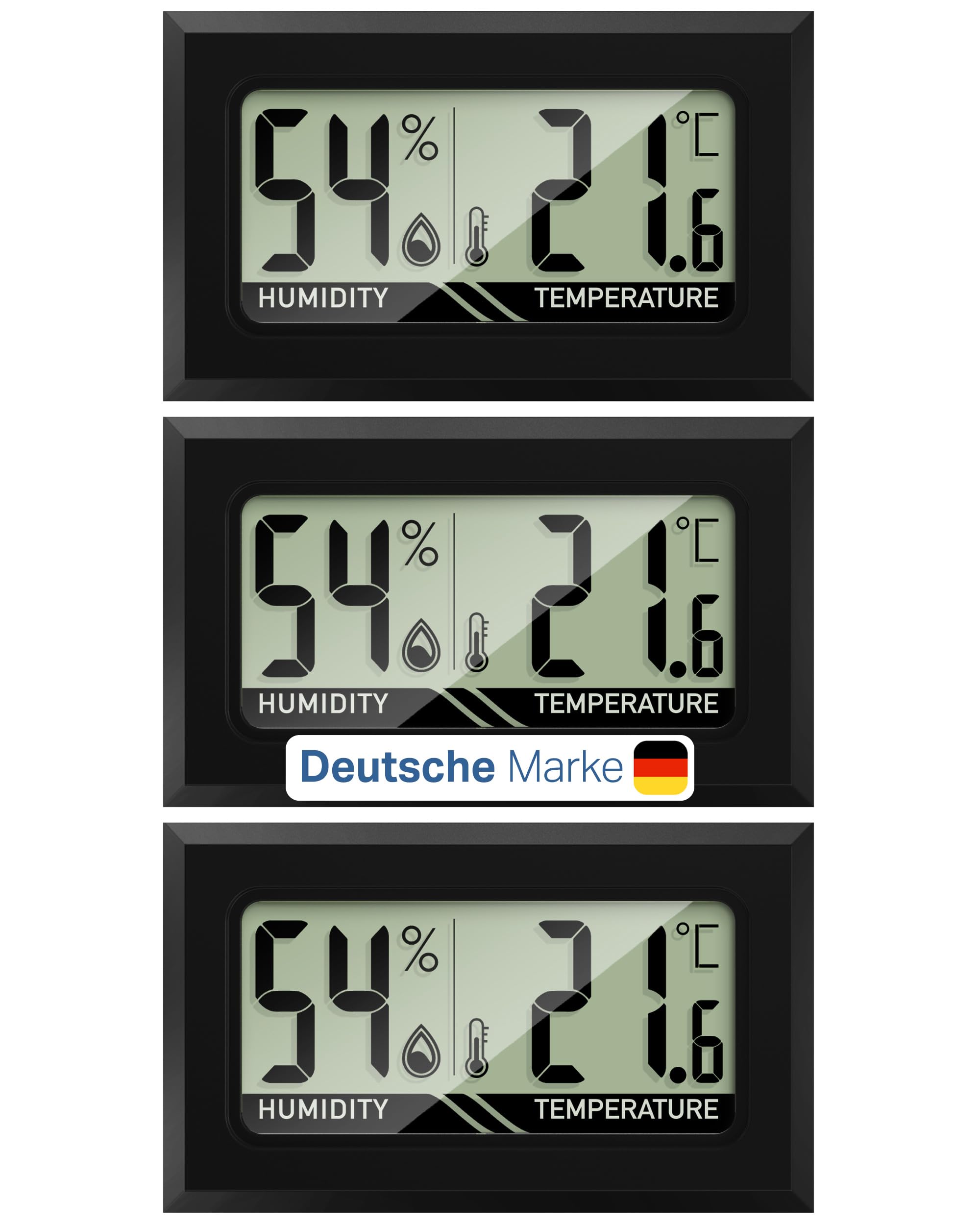 Thermo-Hygrometer Digital - Mini Hygrometer Innen, 2-in-1 Feuchtigkeitsmessgerät & Raumthermometer digital °C/°F + on/off - für Raumklima, Growbox, Terrarium, Humidor & Curing - mit Batterien