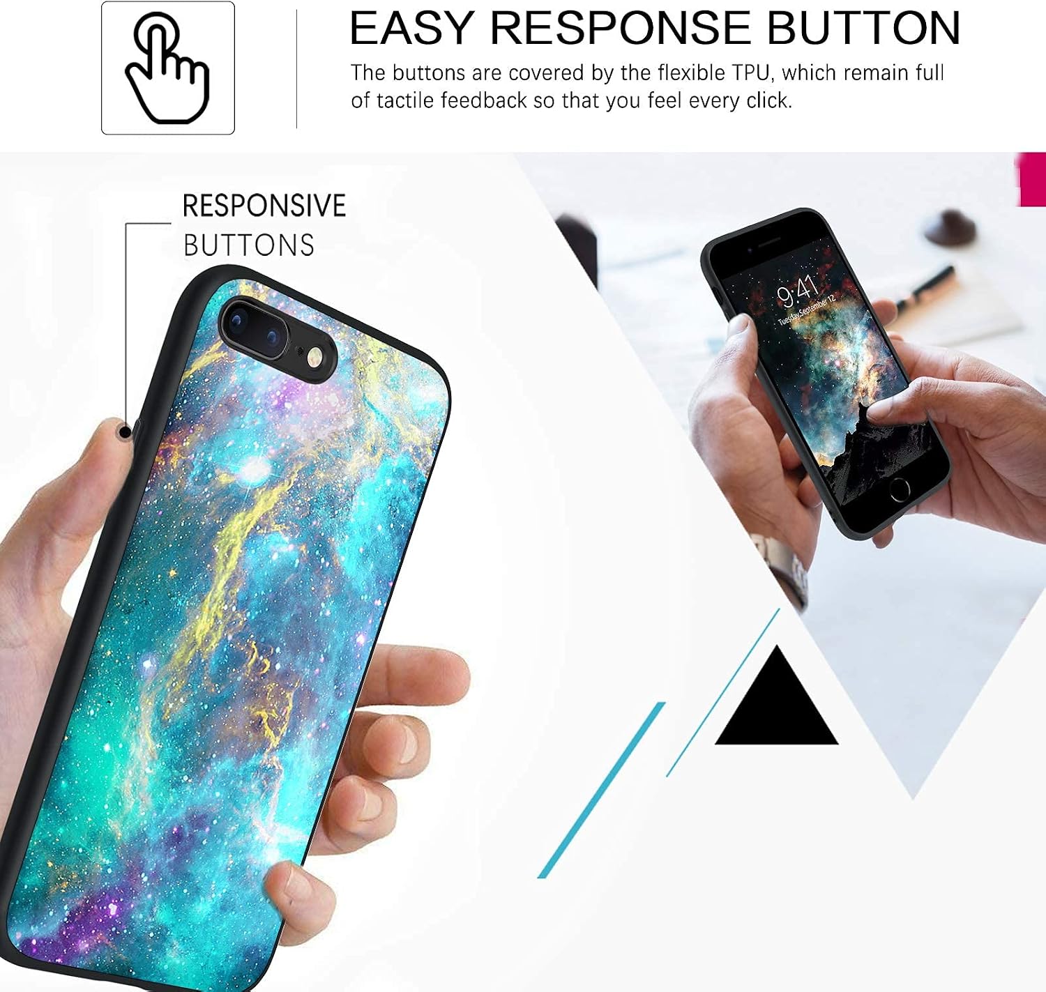 BENTOBEN iPhone 8 Plus Case, iPhone 7 Plus Case, Slim Fit Glow in The Dark Hybrid Hard PC Soft TPU Bumper Drop Protective Girls Women Men Phone Cover for iPhone 8 Plus/7 Plus, Nebula