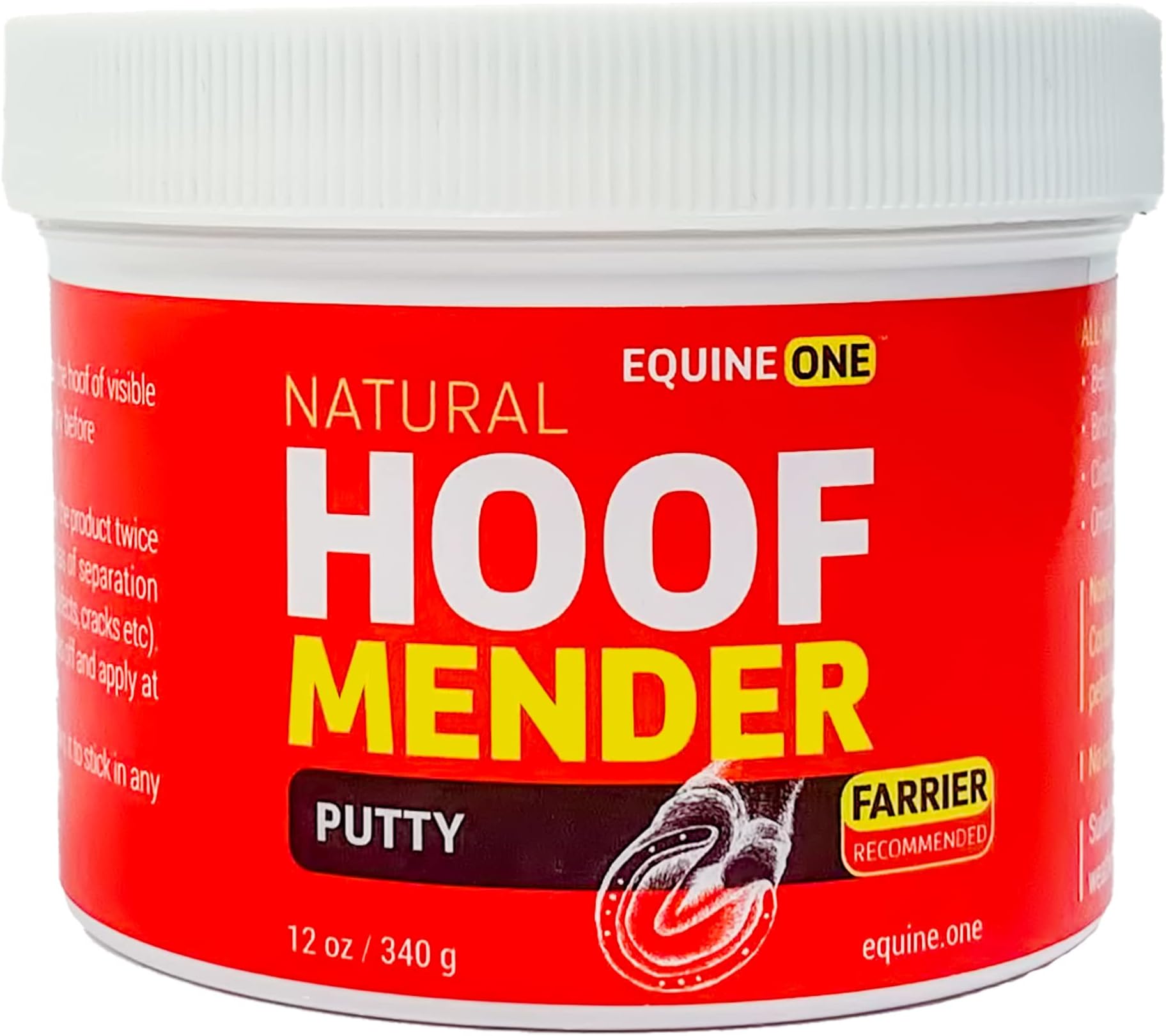 Equine One Hoof Mender Putty - White Line | Wall Separations | Old Nail Holes | Thrush - 100% All-Natural Hoof Care Product - Birch Bark Extract, Betulin, Clinoptilolite, Omega-3 (12 Oz)