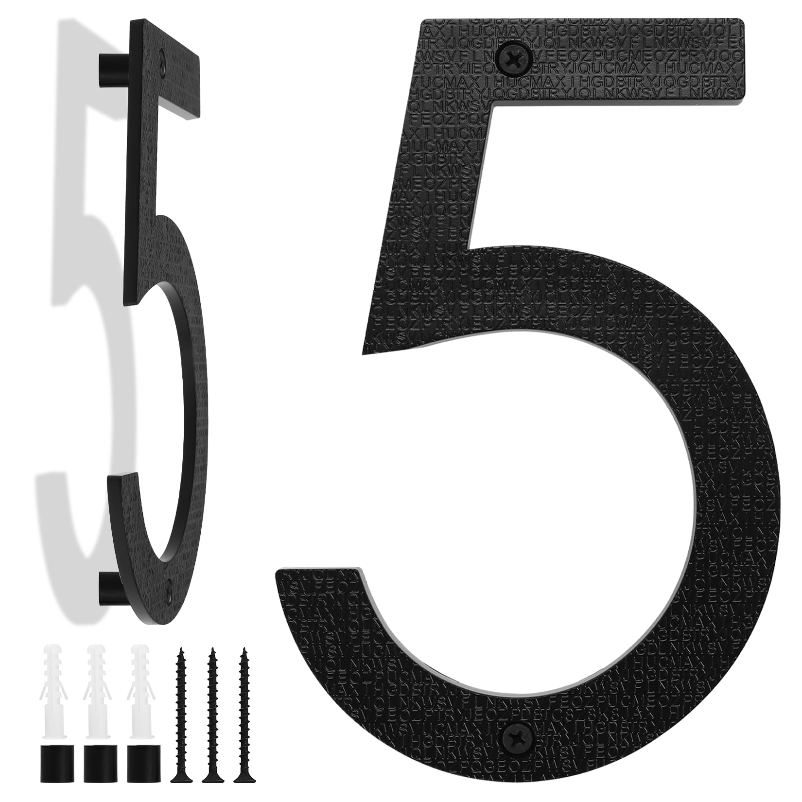 Número Grande para Casa en Negro, 20cm, Placa Flotante de Número de Casa, Número de Calle/Puerta en Plástico ABS Efecto 3D para Oficinas, Buzones, Garajes (Numero 5)