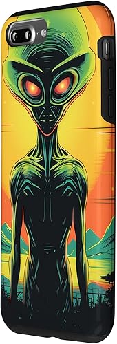 Vista 20 de iPhone 14 Pro Max Cute Green Alien Head UFO Space Face Alien Case