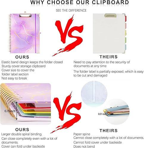 Miniatura 3 de Portapapeles en espiral con bloc de notas recargable, bonita carpeta de portapapapeles, 5 divisores con almacenamiento y 10 bolsillos, portapapeles