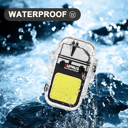 Miniatura 4 de SUPRUS Mechero impermeable de 3 modos de linterna, encendedor resistente al viento, eléctrico de arco doble recargable, encendedor de plasma de arco