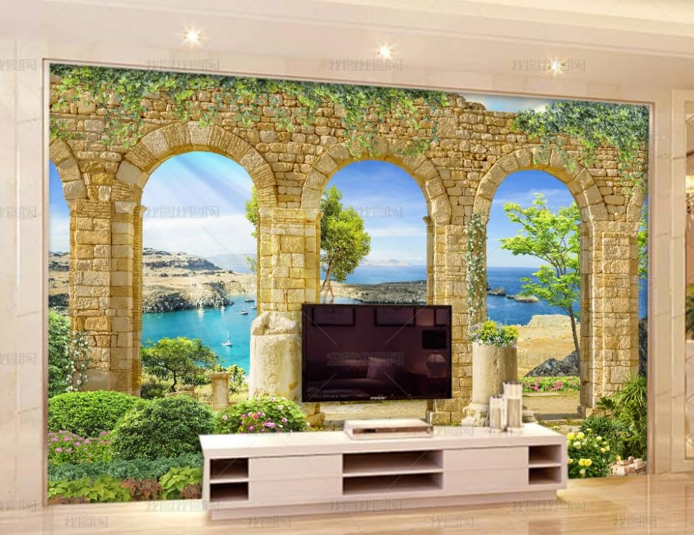 Papier peint intissé colonne romaine poster géant mural paysage rétro salon