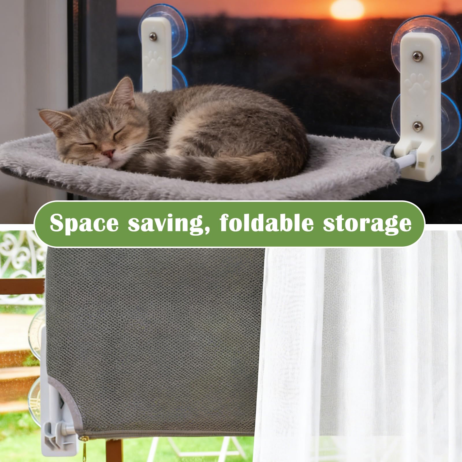 Amaca Per Gatti, Amaca Per Gatti Da Finestra, Letto Sospeso Per Animali Domestici, Pieghevole, Accessori Gatto Con Forti Ventose Robuste, Stabile E Facile Da Montare, 30 * 52cm, Grigio