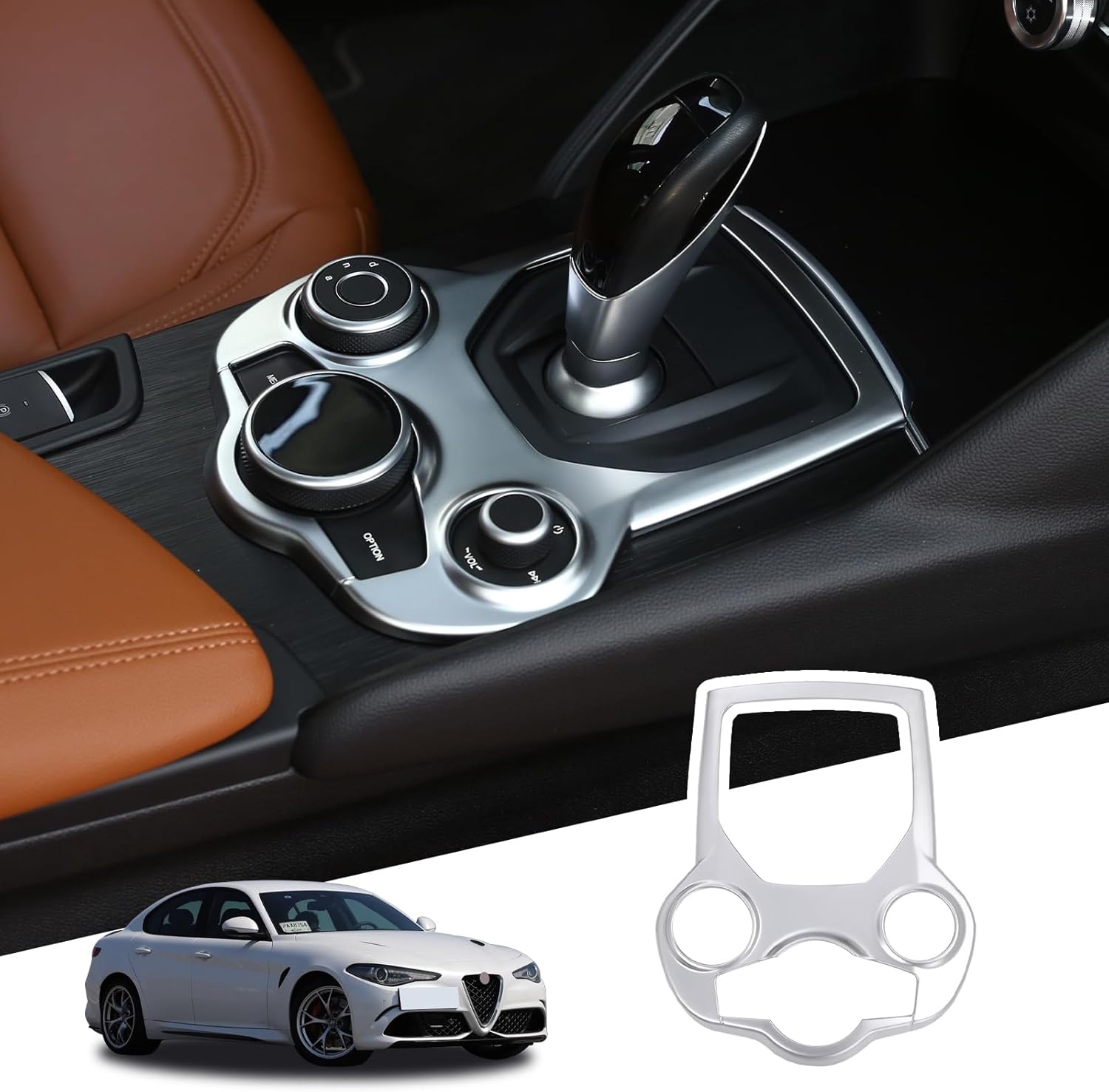LLKUANG Car Gear Shift Cover Trim Center Console Panel Trim Compatible with Alfa Romeo Giulia 952 Stelvio 949 2017 2018 2019 Car Gear Interior Accessories (Silver)