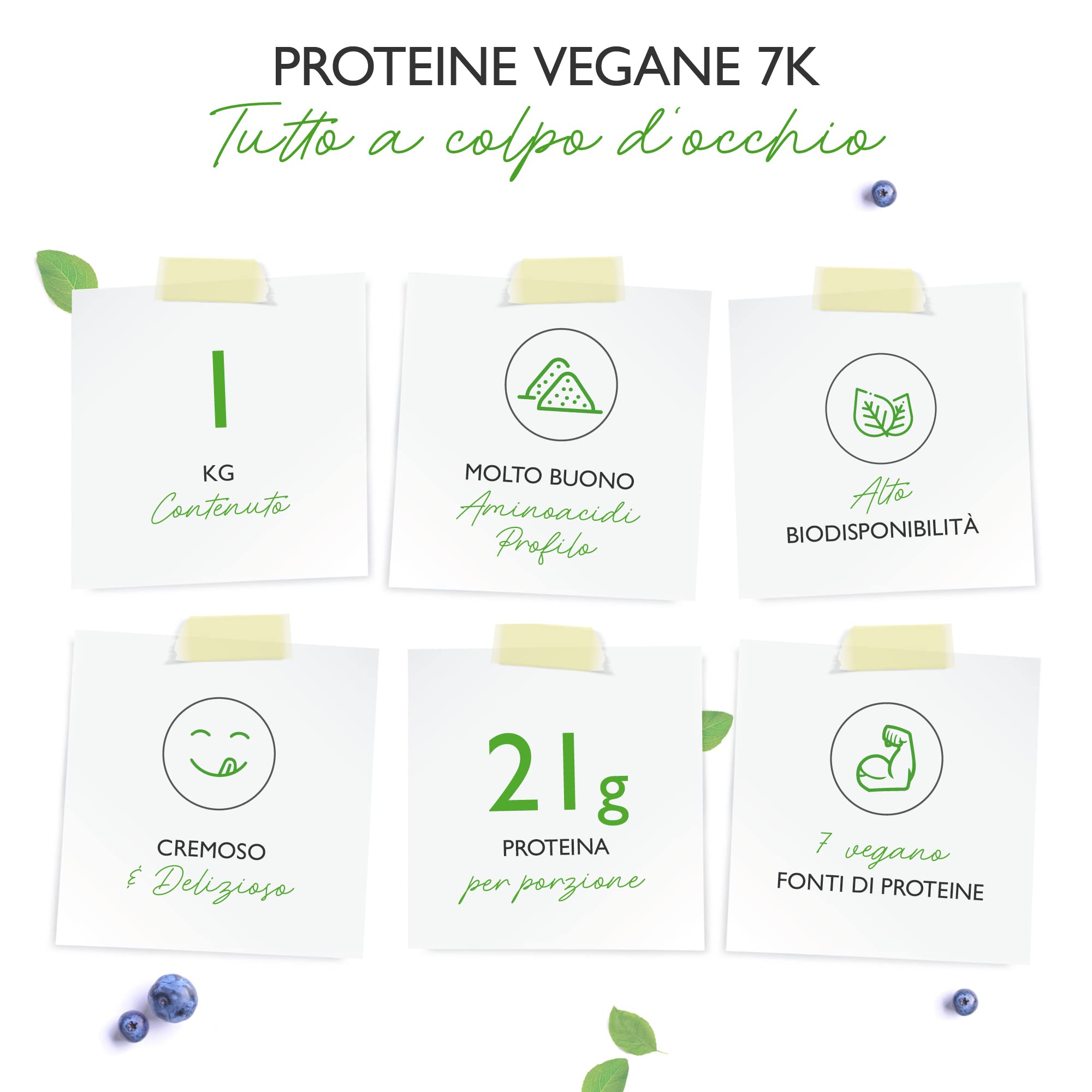 Vegan 7K Protein - 1kg - Cookies & Cream - Proteine vegetali pure in polvere con proteine di riso, mandorle, soia, piselli, canapa, mirtilli, girasole