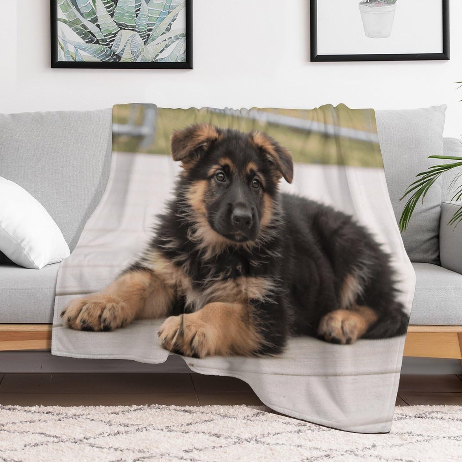 Custom German Shepherd Puppies Blanket Lightweight Flannel Fleece Throw for Couch Sofa Bed Luxury Soft Cozy Plush Lap Bedtime Blanket for All Seasons Bedroom Home Decor Gifts 30x40