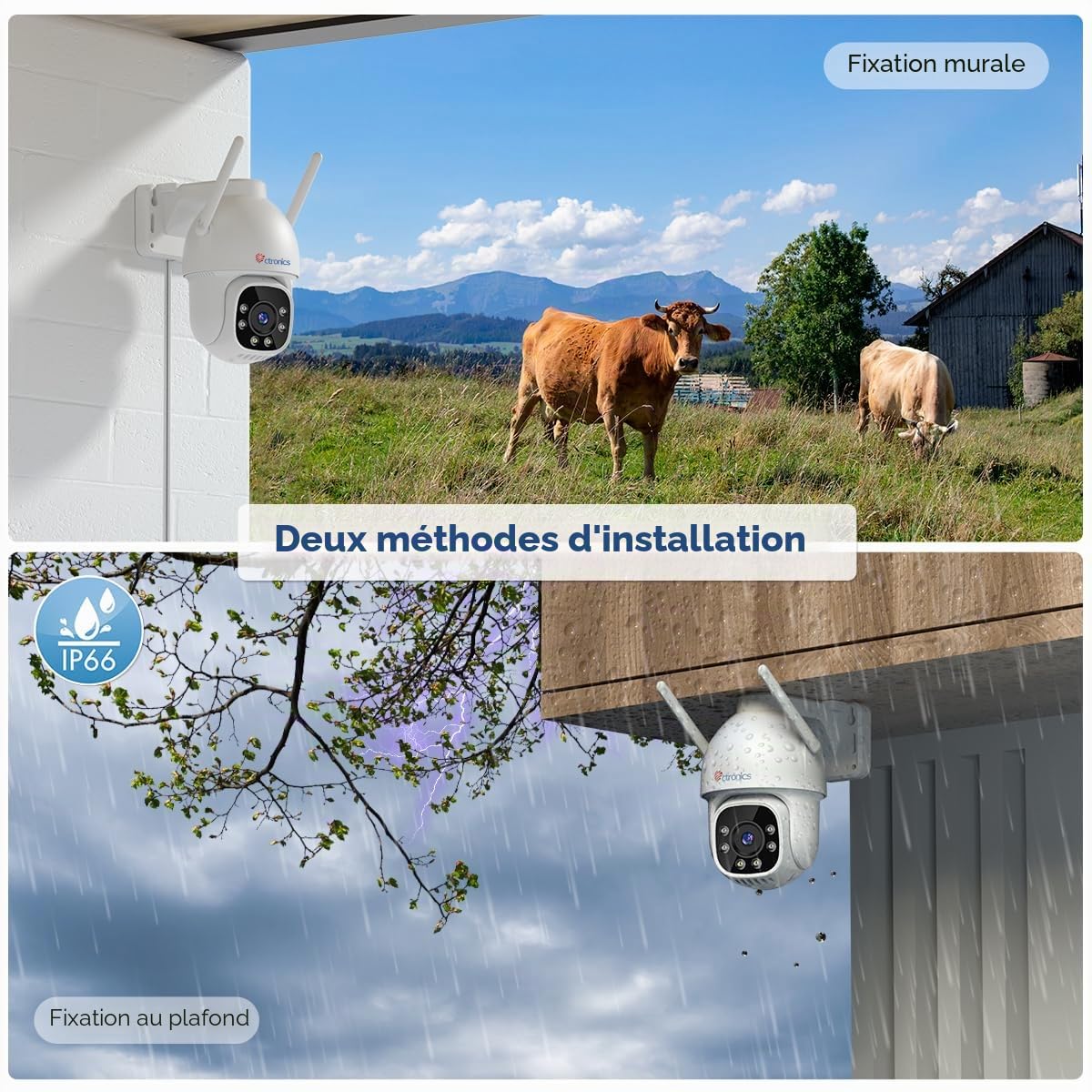Ctronics 3G/4G LTE Caméra de Surveillance Extérieure avec Carte Sim, 360° PTZ IP Caméra 4G Détection Humaine Suivi Auto Vision Nocturne Couleur 30M Audio Bidirectionnel IP66 | 360° PTZ IP Caméra 4G, Détection Humaine Suivi Auto, Vision Nocturne Couleur 30