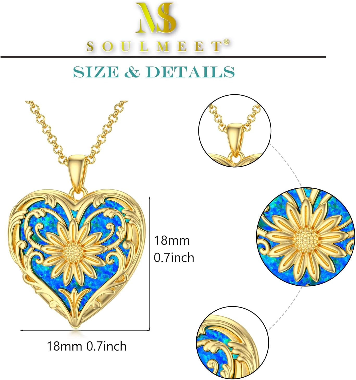 SOULMEET Sunflower Heart Shaped Opal/Abalone/Pearl Shell/Malachite Locket Necklace That Holds Pictures Photo You are My Sunshine Personalized Silver Gold Locket Jewelry Gift - Image 6