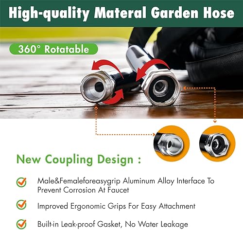 Miniatura 3 de DTRK Manguera de jardín de 58 pulgadas x 100 pies mangueras de agua duraderas con boquilla de manguera de 7 funciones, mangueras de jardín flexibles