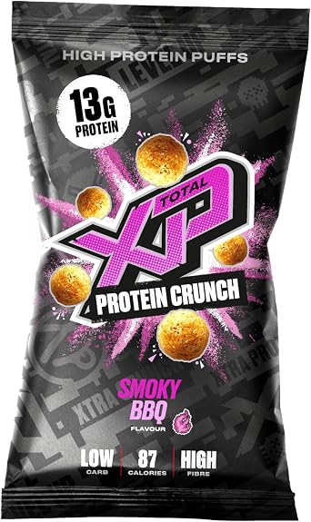 TOTAL XP Protein Crunch - Tasty High Protein Snacks - SMOKY BBQ 12 Pack. Protein Chips - Vegetarian, 13g of Protein, Low Carb, Gluten Free, Palm Oil Free 12 x 26g